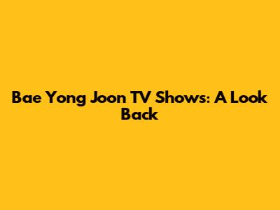 Bae Yong Joon TV Shows: A Look Back