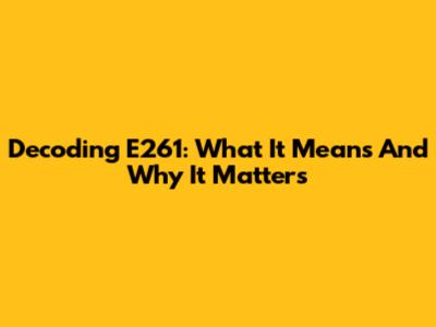 Decoding E261: What It Means And Why It Matters