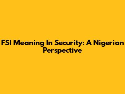 FSI Meaning In Security: A Nigerian Perspective