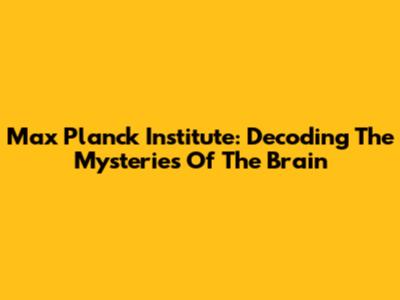 Max Planck Institute: Decoding The Mysteries Of The Brain