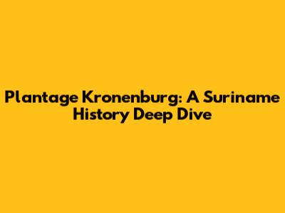 Plantage Kronenburg: A Suriname History Deep Dive