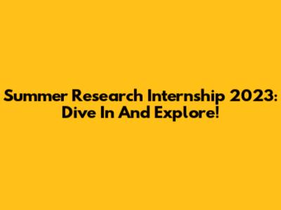 Summer Research Internship 2023: Dive In And Explore!