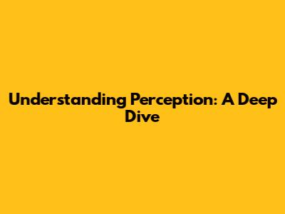 Understanding Perception: A Deep Dive